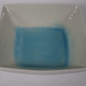 ROSCHER MOROCCAN SQUARE SOUP/CEREAL BOWLS - AQUA/CREAM - SET OF 4